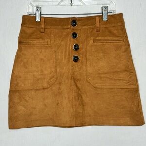 Zara TRF Collection Faux Suede Button Front Mini Skirt Camel Tan Size S